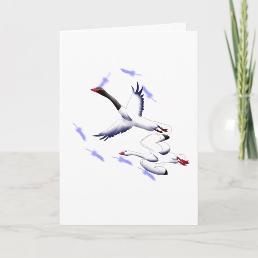 Flying Swans Minimalist Fantasy Birt Art Blank カード (正面)