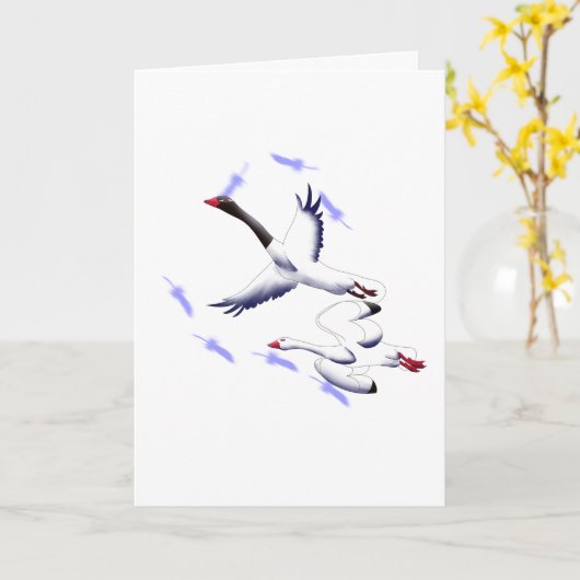 Flying Swans Minimalist Fantasy Birt Art Blank カード (黄色い花)