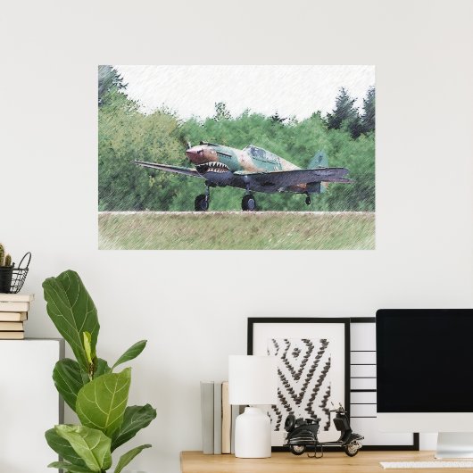Flying Tiger - P-40 Drawing ポスター (ホームオフィス)