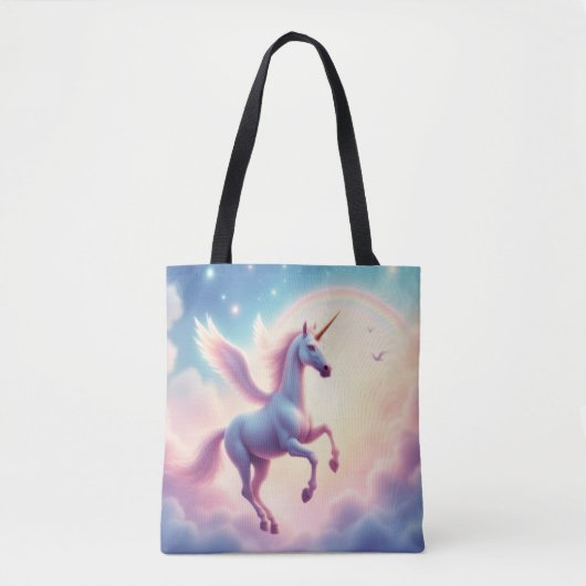 Flying Unicorn Bright Rainbow Clouds Illustration  トートバッグ (正面)