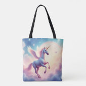Flying Unicorn Bright Rainbow Clouds Illustration  トートバッグ (裏面)