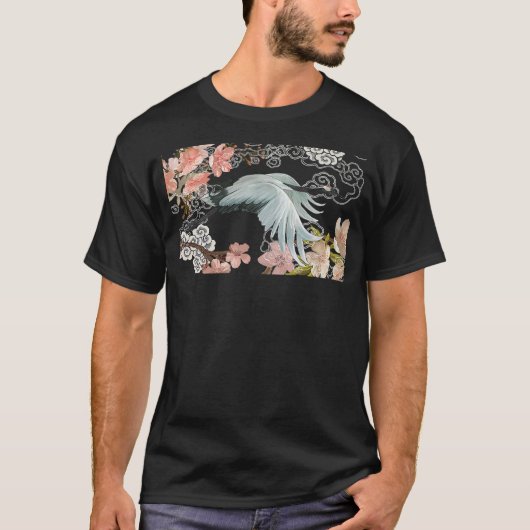 flying white Sandhill Crane Bird Japanese style ar Tシャツ (正面)