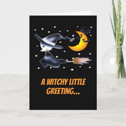 Flying Witch and Crescent Moon Halloween Night カード (正面)