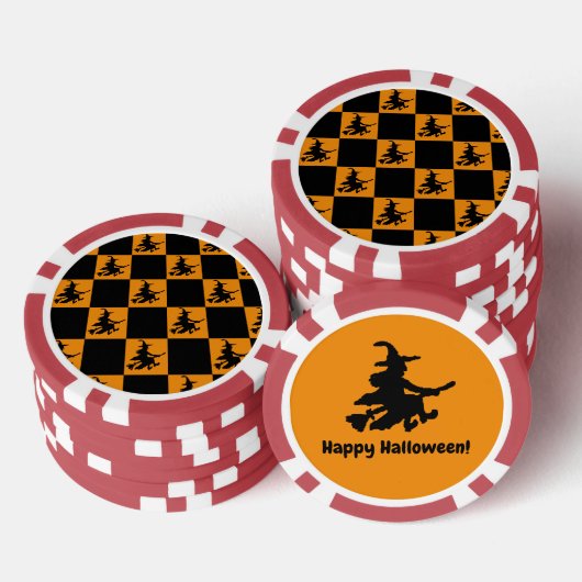 Flying Witch Black & Orange Checkered Poker Chips ポーカーチップ (積み重ね)