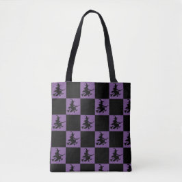 Flying Witch Black & Purple Checkered トートバッグ