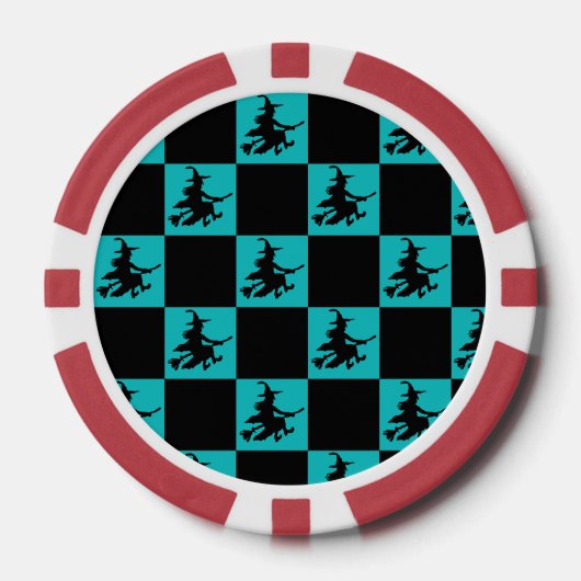 Flying Witch Black & Teal Checkered Poker Chips ポーカーチップ (正面)