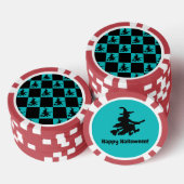 Flying Witch Black & Teal Checkered Poker Chips ポーカーチップ (積み重ね)