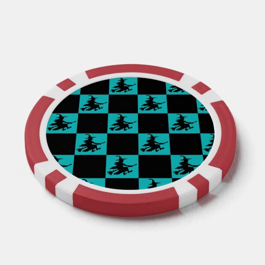 Flying Witch Black & Teal Checkered Poker Chips ポーカーチップ (シングル)