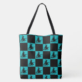 Flying Witch Black & Teal Checkered Tote Bag トートバッグ (裏面)