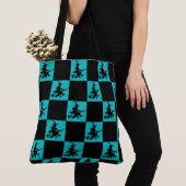 Flying Witch Black & Teal Checkered Tote Bag トートバッグ (クローズアップ)