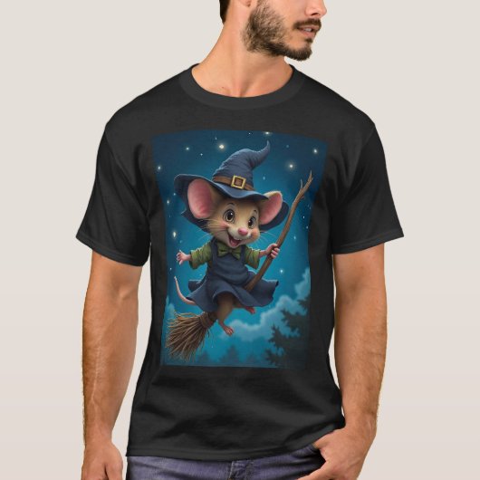 Flying – Witch Mouse Halloween TinyFur Shirt Tシャツ (正面)