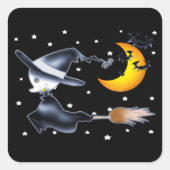 Flying Witch on Halloween Night スクエアシール (正面)