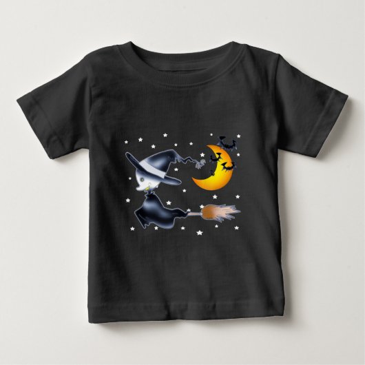 Flying Witch on Halloween Night ベビーTシャツ (正面)