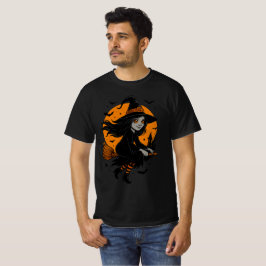 Flying Witch with Orange Moon Art Tシャツ