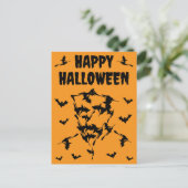 Flying Witches Halloween Skull Silhouette Postcard シーズンポストカード (スタンド正面)