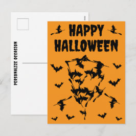 Flying Witches Halloween Skull Silhouette Postcard シーズンポストカード