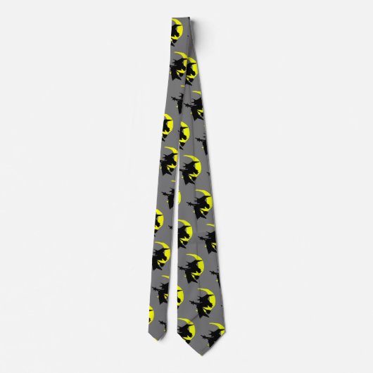 Flying Witches Pattern Gray Halloween Novelty tie ネクタイ (裏面)