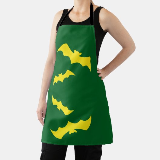 Flying Yellow Halloween Bats エプロン (インサイチュ)