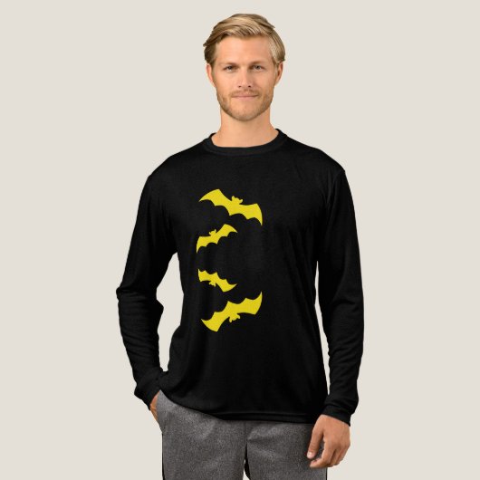 Flying Yellow Halloween Bats トライブレンドＴシャツ (正面全体)
