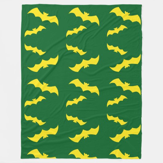 Flying Yellow Halloween Bats フリースブランケット (正面)