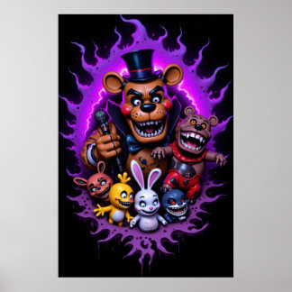 FNAF Animated Characters Gathering with Purple  ポスター