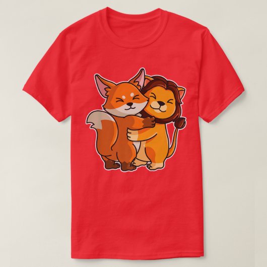 Fo & Lion Hugかわいいかわいい動物のための女性のカドリ Tシャツ (デザイン正面)