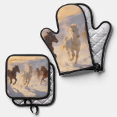 Foals at Play 鍋つかみ&鍋敷きセット (正面/裏面)