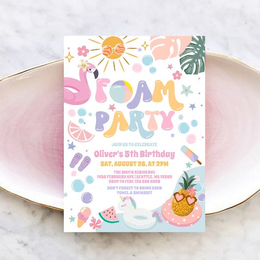 Foam Party Summer Beach Birthday Invitation 招待状
