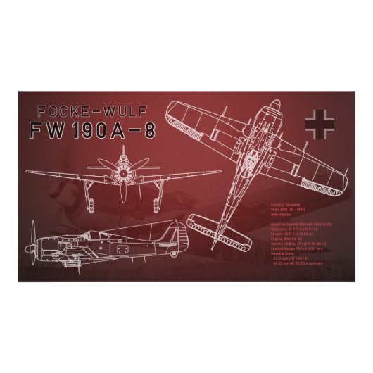Focke-Wulf Fw 190ブループリント フォトプリント (正面)