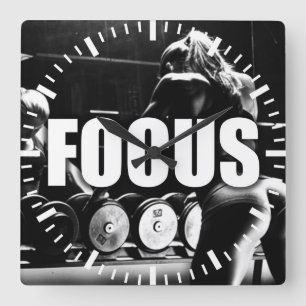 FOCUS – 女性のトレーニング やる気を起こさせる スクエア壁時計