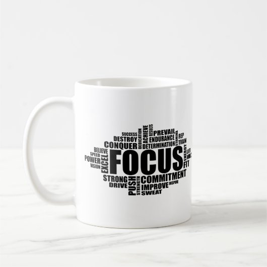 FOCUS - 言葉の雲 モチベーションデザイン コーヒーマグカップ (左)