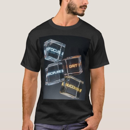 FOCUS GRIT DISCIPLINE SUCCESS - ガラスキューブ モチベーション Tシャツ (正面)