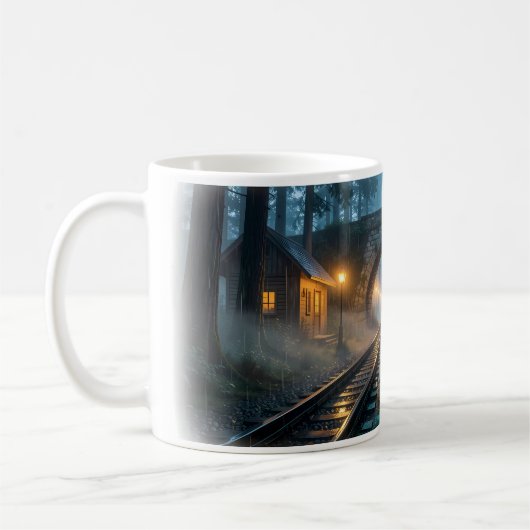 Foggy Forest Railroad Lantern Passage Mug コーヒーマグカップ (左)