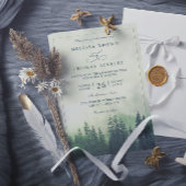 Foggy Green Mountain Pines Rustic QR Code Wedding 招待状