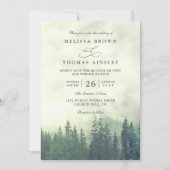 Foggy Green Mountain Pines Rustic QR Code Wedding 招待状 (正面)