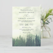 Foggy Green Mountain Pines Rustic QR Code Wedding 招待状 (スタンド正面)