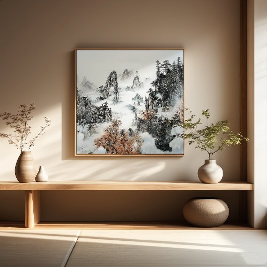 Foggy Mountain Zen Minimalist Wall Art ポスター