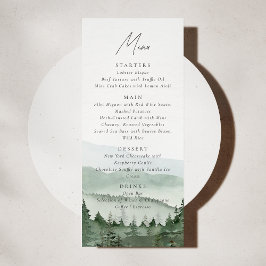 Foggy Pine Tree Mountain Wedding Menu Card 招待状