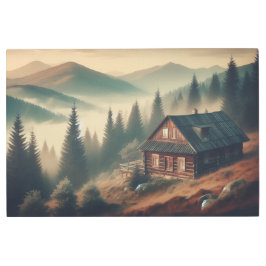  Foggy Pines Around Dawn Cabin – Metal Print メタルプリント