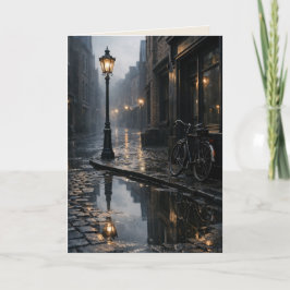 Foggy Street with Vintage Bicycle Blank Art Card カード
