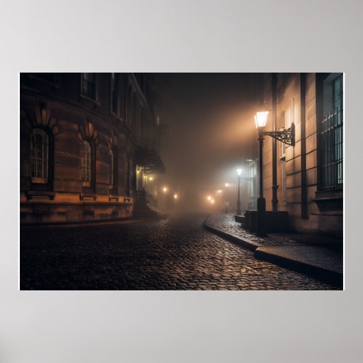 Foggy Victorian Cobblestone Alley Glow ポスター (正面)