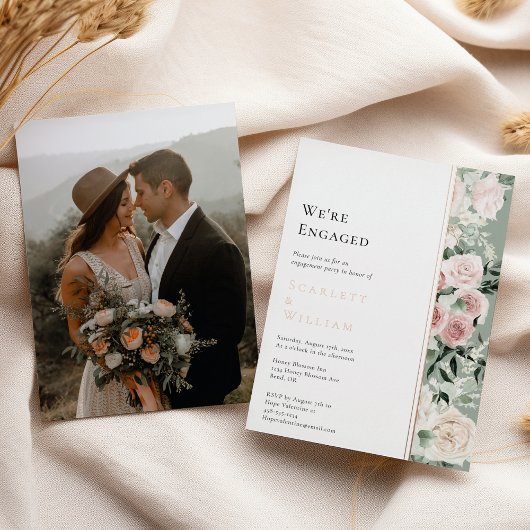 FOILほこりっぽいバラ金ゴールドヴィンテージ写真婚約した 箔招待状