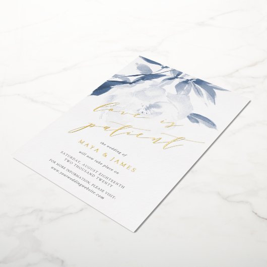 FOIL 愛は忍耐 ウェディング延期カード 箔招待状 (回転した状態)