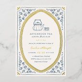 Foil, 箔, ホイル, フォイル | お洒落ヴィンテージ茶パーティーブライダルシャワー 箔招待状 (正面)