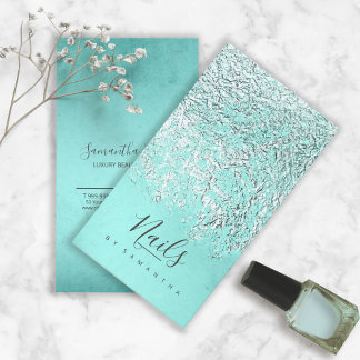 Foil Abstract Silver Teal ID775 名刺