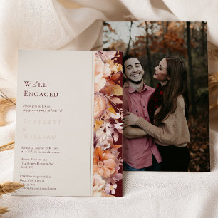 FOIL Autumn Burgundy Photoモダン We are 婚約した 箔招待状