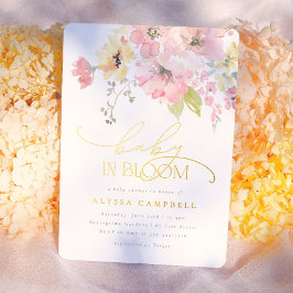 Foil | Baby in Bloom ブルーミングベイビー ピンクの花のベビーシャワー 箔招待状
