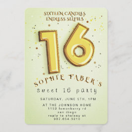 Foil Balloon Sweet Sixteen Birthday Party 招待状