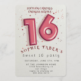 Foil Balloon Sweet Sixteen Birthday Party 招待状