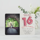 Foil Balloon Sweet Sixteen Birthday Party  招待状 (スタンド正面)